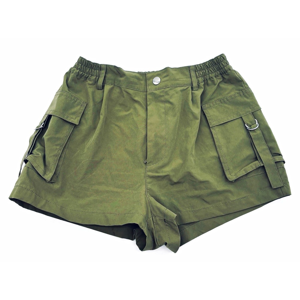 Love Tree Cargo Shorts Womens M Green Cotton Twill Utility Elastic Waist Pockets